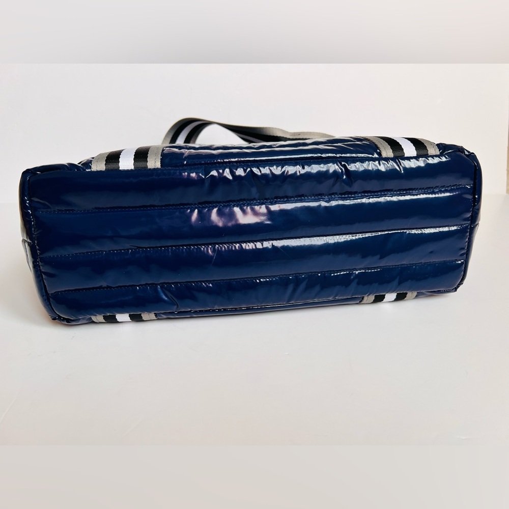 Think Royln Patent Wingman Puffer Tote Large Cobalt Blue Travel Shoulder Bag - Picture 11 of 16